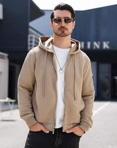 Sudadera ligera con cremallera completa para hombre Sudadera con capucha con cremallera y ajuste holgado Patrón sólido Diseño forrado Material de algodón de poliéster tejido - Product Image 3