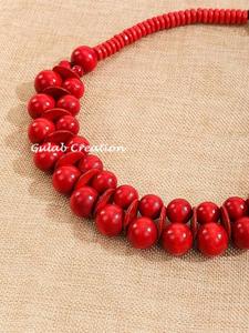 Collier ras-de-cou en bois rouge à 2 couches fait à la main Double brin Boho bijoux de mode pour femmes Style religieux chrétien - Product Image 3