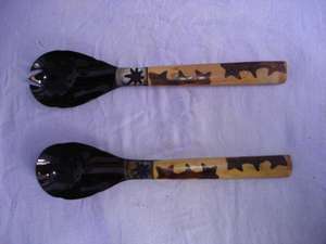 Nuevo diseño, juego de servidor de ensalada marrón y multicolor de madera decente con mango para el hogar y hoteles, mezcla de ensalada de mesa, herramientas usadas - Product Image 3