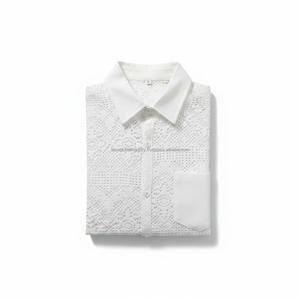 Camisa de Playa Casual de Verano con Diseño de Crochet, Estilo de Malla Transparente con Bordado, Camisa de Botones para Hombre - Product Image 6