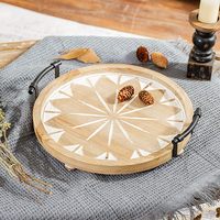 Plateau de service rond Plateau en bois d'acacia avec poignées pour servir des aliments marron avec personnaliser la taille de l'Inde