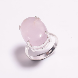 Élégante bague de fiançailles classique en argent sterling 925 Quartz rose naturel pierre précieuse coupe ovale parfait cadeau de bijoux de fête de mariage pour - Product Image 1