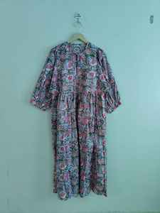 Vestido Largo de Verano Informal para Mujer, Estampado Floral, Cuello en V, Manga Larga, Hecho a Mano, de Algodón, Estilo Clásico, Marca de Arte y Artesanía - Product Image 6