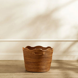 <b>Large</b> Rattan Wavy <b>Basket</b> with Handle Handmade Home <b>Storage</b> Organizer - Product Image 5