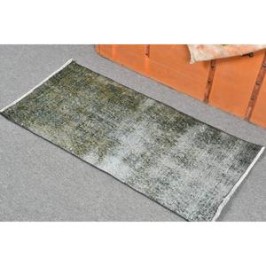Petit tapis turc vintage en patchwork, 1,6 x 3,37 pieds, gris, en laine, écologique, avec envers en latex - Product Image 3