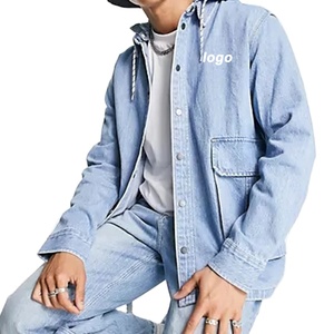 เสื้อสเวตเตอร์ผ้าฝ้าย100% ผสมมีฮู้ดสำหรับผู้ชายชุดวอร์มแนวสตรีทฤดูใบไม้ร่วงเสื้อมีฮู้ดผ้าเดนิมมีฮู้ดลายน้ำตา - Product Image 1