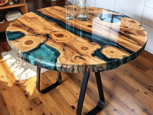 Plateau de table rond en résine haut de gamme |   Finition polie artisanale de designer pour les meubles de salle à manger modernes et les projets hôteliers - Product Image 4