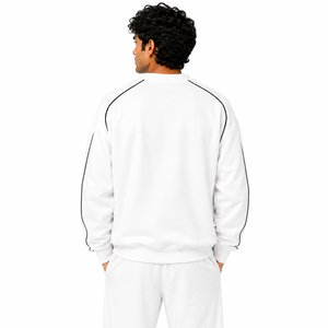 Sudadera de Forro Polar Blanca con Cuello Redondo para Hombre, Ribete Negro, Manga Larga, Corte Holgado, Ropa Urbana de Invierno, Logotipo Personalizado, Fabricante OEM - Product Image 2