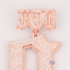 Bijoux Bling Style Hip Hop 14KT or Rose diamant cultivé en laboratoire personnalisé glacé nouveau Design numéro 9 pendentif pour hommes - Product Image 2