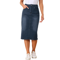 Jupes en jean délavé pour femmes, taille plus, respirantes, écologiques, tendance, longueur genou, design personnalisé, fabriquées au Bangladesh
