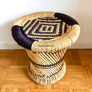 Hot sales vintage cane rattan bamboo string stool side table multi color foot stool sustainable bone inlay console