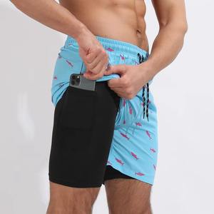 Spandex/poliéster verano hombres doble capa 2 en 1 pantalones de playa impreso cordón hombres deporte correr corto impermeable - Product Image 2
