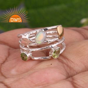 Último diseño de plata de ley fina, Ópalo etíope Natural y Peridoto, anillo espiral de piedras preciosas, fabricante de joyería de diseño personalizado - Product Image 2