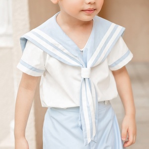 Nouveau Design Été Style Bébé Garçon Ensemble 2 Pièces Tenues Marin Ensemble Blanc Manches Courtes Chemise Bleu Pantalon Court Ensemble Brian - Product Image 4