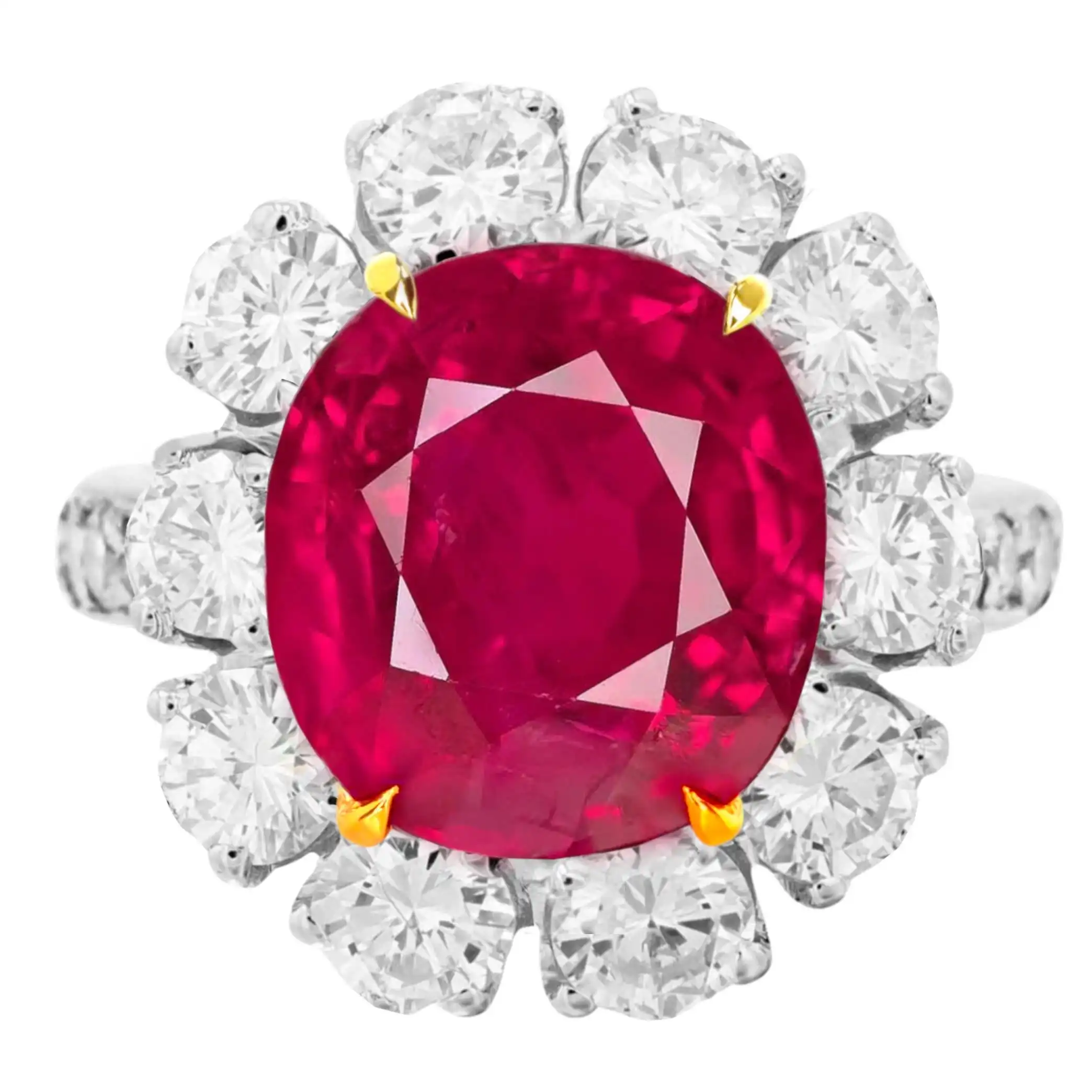 Anel de ouro maciço 14k 18k com corte de almofada para casamento personalizado Birmânia Mogok sem calor Ruby Diamond