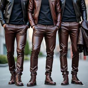 <b>Men's</b> Slim Fit High Quality Genuine Sheep Skin <b>Leather</b> Pants | Eco-Friendly Breathable Windproof Heavyweight Outerwear <b>Trousers</b> - Product Image 4