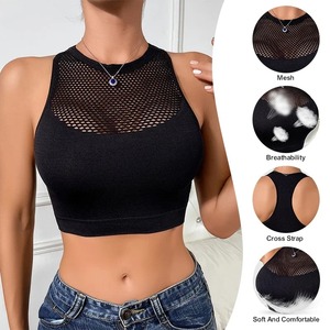 Mujeres Sexy Tank Tops Fishnet Hollow Out Sports Off Shoulder Crop Top Mujer Outwear Stretch Cómodo Casual Tanks Chic Chaleco - Product Image 5