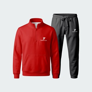 Conjunto Deportivo para Hombre de Alta Calidad, Manga Larga, Cierre de Cremallera de un Cuarto, Colores Sólidos, Bolsillo Frontal, Corte Regular, Precio al por Mayor, Personalizable - Product Image 3