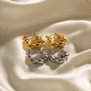 Pendientes de latón chapados en oro de 18 quilates para mujer a la moda, nuevo círculo grueso tejido, giros de masa frita, joyería, regalos de fiesta de boda - Product Image 1