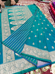 Hermoso y Muy Solicitado Saree Mashrow Banarasi, Tejido Powerloom, Tela de Seda Suave y Lisa, para Fiestas y Ocasiones Tradicionales - Product Image 2