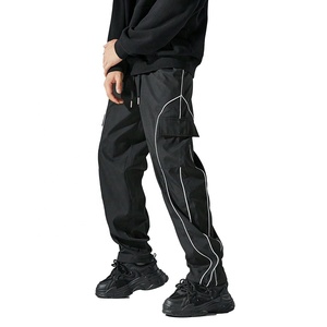 Pantalon cargo noir de qualité supérieure, cordon de serrage, pantalon décontracté, coupe ample, multi-poches, toile tissée, imperméable - Product Image 2