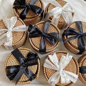 Handwoven Rattan Round <b>Coasters</b> with Holder Pottery Insulated Heat <b>Woven</b> Placemats Eco-Friendly <b>Coaster</b> Set - Product Image 6