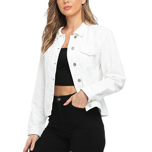 Chaqueta vaquera de piel sintética para mujer con aspecto de moda de Color liso con artículo, la mejor chaqueta vaquera de estilo abotonado hecha de algodón para mujer - Product Image 2
