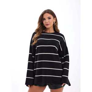 Pull en tricot rayé ample noir et écru pour un style décontracté pour la saison d'automne - Product Image 5