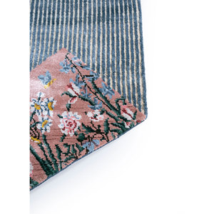 Alfombra Rectangular Azul del Lejano Oriente, Hecha a Mano con Lana, Bambú y Seda, para Decoración del Hogar, con Rayas Abstractas y Técnicas Artesanales - Product Image 4