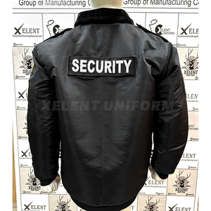 Blouson aviateur d'hiver en satin pour homme Col en fourrure noire Design classique Nylon Polyester Manches longues Côtelé Uniforme de sécurité Garde - Product Image 4