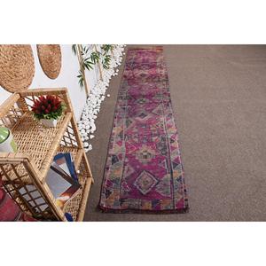 Tapis turc vintage 2x10,7 pieds, tapis persan en laine rose Herki - Product Image 1