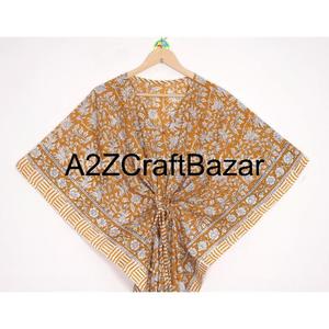 Vestido Kaftan Midi 100% Algodón Hecho a Mano para Mujer, Estampado Floral Bohemio, Ropa de Playa, Verano, Ajuste Regular, Lavable, Cómodo - Product Image 6