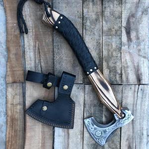Hache viking artisanale sur mesure Thewizcrafts, tête en acier à haute teneur en carbone, manche en bois de frêne, étui en cuir, camping en plein air, OEM - Product Image 3