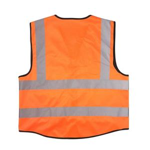 <b>Orange</b> Polyester Unisex Safety Vest with Reflective Stripes and Multiple Pockets Workwear High Visibility Protective Clothing - Product Image 2