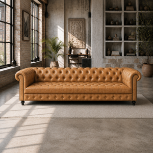 Handmade Genuine Leather Chesterfield <b>Sofa</b> Vintage Tan Buffalo Leather Luxury Living Room Hotel Restaurant Furniture - Product Image 1