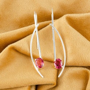 Boucles d'oreilles en tourmaline rose, boucles d'oreilles pendantes en argent sterling 925 faites à la main, cadeau élégant pour femmes, design bohème - Product Image 1