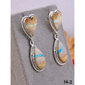 Boucles d'oreilles pendantes artisanales en ruban, turquoise Royston et argent sterling, design cœur, style Southwest - Product Image 3