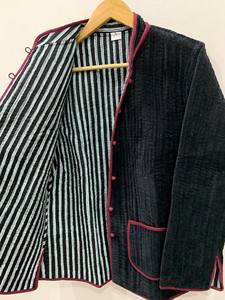 Solid Quilted Full Sleeves Short Collared Quilted Jacket Inside Strips Print <b>Coat</b> <b>Velvet</b> Jacket Hippie Boho Folk Solid Jacket - Product Image 3