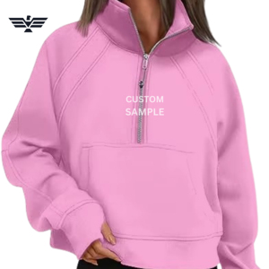 Meilleure vente femmes 100% coton Long quart fermeture éclair sweat hiver Style de rue couleur personnalisée respirant trou décoration décontracté - Product Image 6
