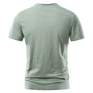 Moda de verano 2024 para hombre, camisetas de cuello redondo de fibra de bambú de algodón de lona transpirable de calidad Premium, diseño clásico en blanco de Color sólido - Product Image 2