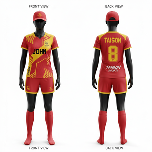 Women Soccer Uniform Set 160 GSM Premium Polyester Sports Fabric <b>Orange</b> Navy Stripe Panel Design Sublimation Custom Teamwear - Product Image 4