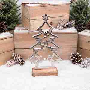 Ornements d'arbre de Noël en aluminium les plus vendus avec base en bois Articles de Noël en métal pour la décoration de Noël - Product Image 6