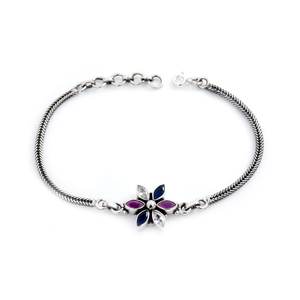 925 Sterling Silver Wedding Band Multi-Color Gemstone <b>Bracelet</b> with Ruby and Sapphire Stylish <b>Bangle</b> <b>Crystals</b> - Product Image 2