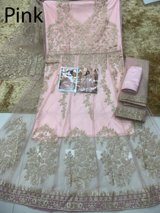 Ropa india y pakistaní de color claro con bordados, traje Anarkali largo con trabajo de espejos y borde de encaje, completamente cosido. - Product Image 4