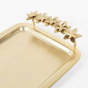 Bandeja de forma rectangular de oro de aluminio de alta calidad con mango floral con logotipo personalizado de La India - Product Image 2