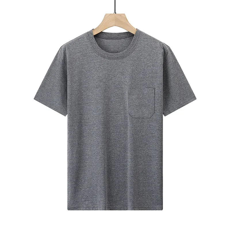 T-shirt a maniche corte da uomo in puro cotone con tasche reali e t-shirt girocollo da uomo