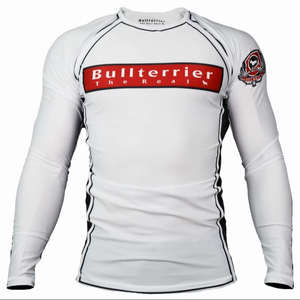 ชุดรัดกล้ามเนื้อ MMA ปี 2026 เป็นมิตรกับสิ่งแวดล้อม UPF50+ ระบายอากาศได้ดี แขนสั้น พิมพ์ลายด้วยความร้อน ขายส่งแบบกำหนดเองได้ - Product Image 1