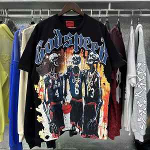 Camiseta Vintage de Algodón 100% con Lavado Ácido para Hombre, Estilo Urbano GOD SPEED, Corte Holgado, Ecológica y Transpirable - Product Image 5