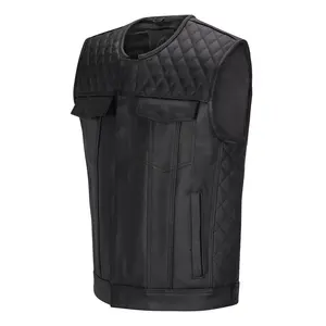 Gilet de Moto en Cuir sans Manches, Point Diamant, pour Motard de Grande Qualité - Product Image 1