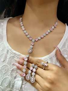 Hermoso collar combinado de diamantes americanos con corte de estrella de diseñador con pendientes, pulsera y anillo, conjunto de collar mínimo de lujo - Product Image 5